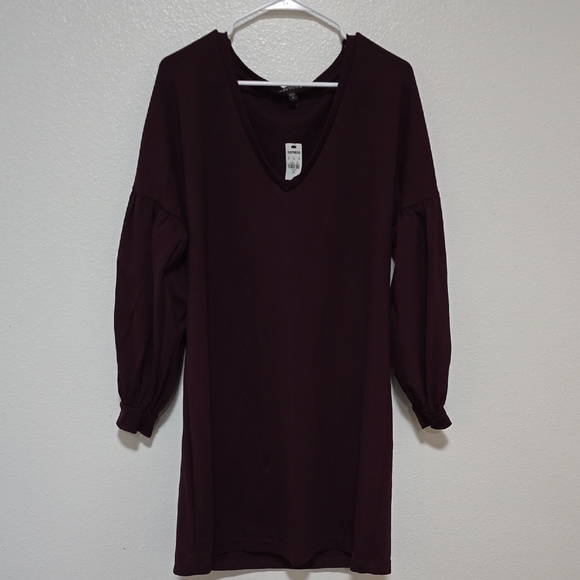 Express Red Sheath Dress with V-Neck and Bishop Sleeves - Picture 1 of 6